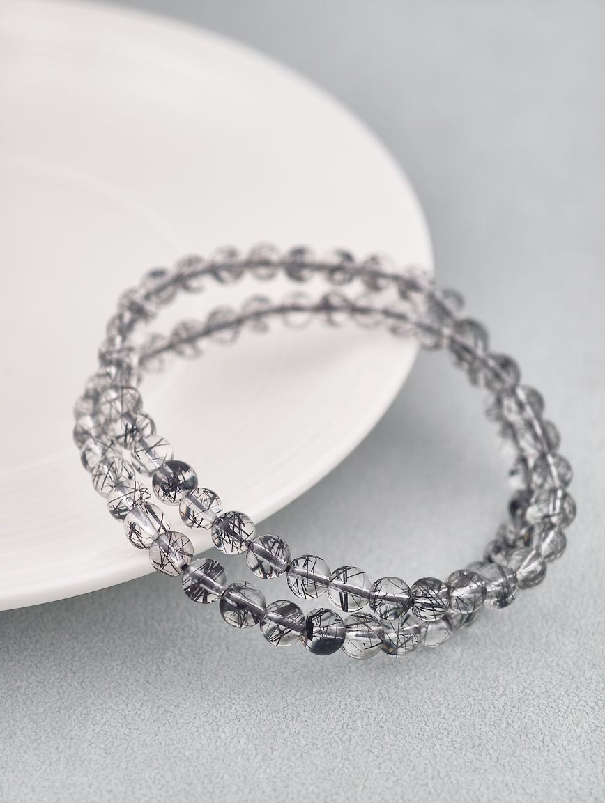High Quality Natural Black Rutilated Quartz Two-Wrap Bracelet image