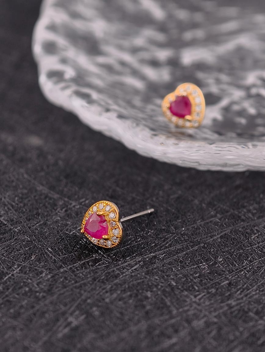 Natural Heart Ruby Sterling Silver Earrings image