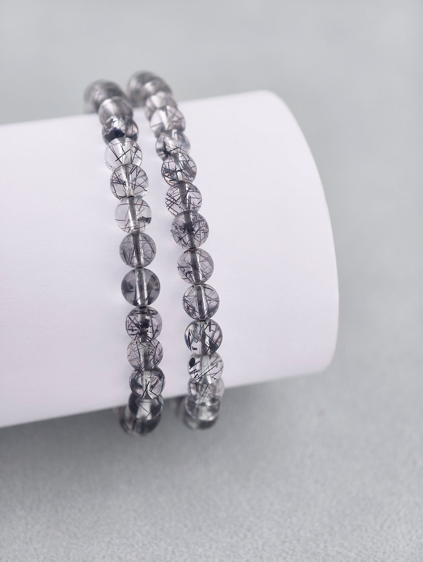 High Quality Natural Black Rutilated Quartz Two-Wrap Bracelet image