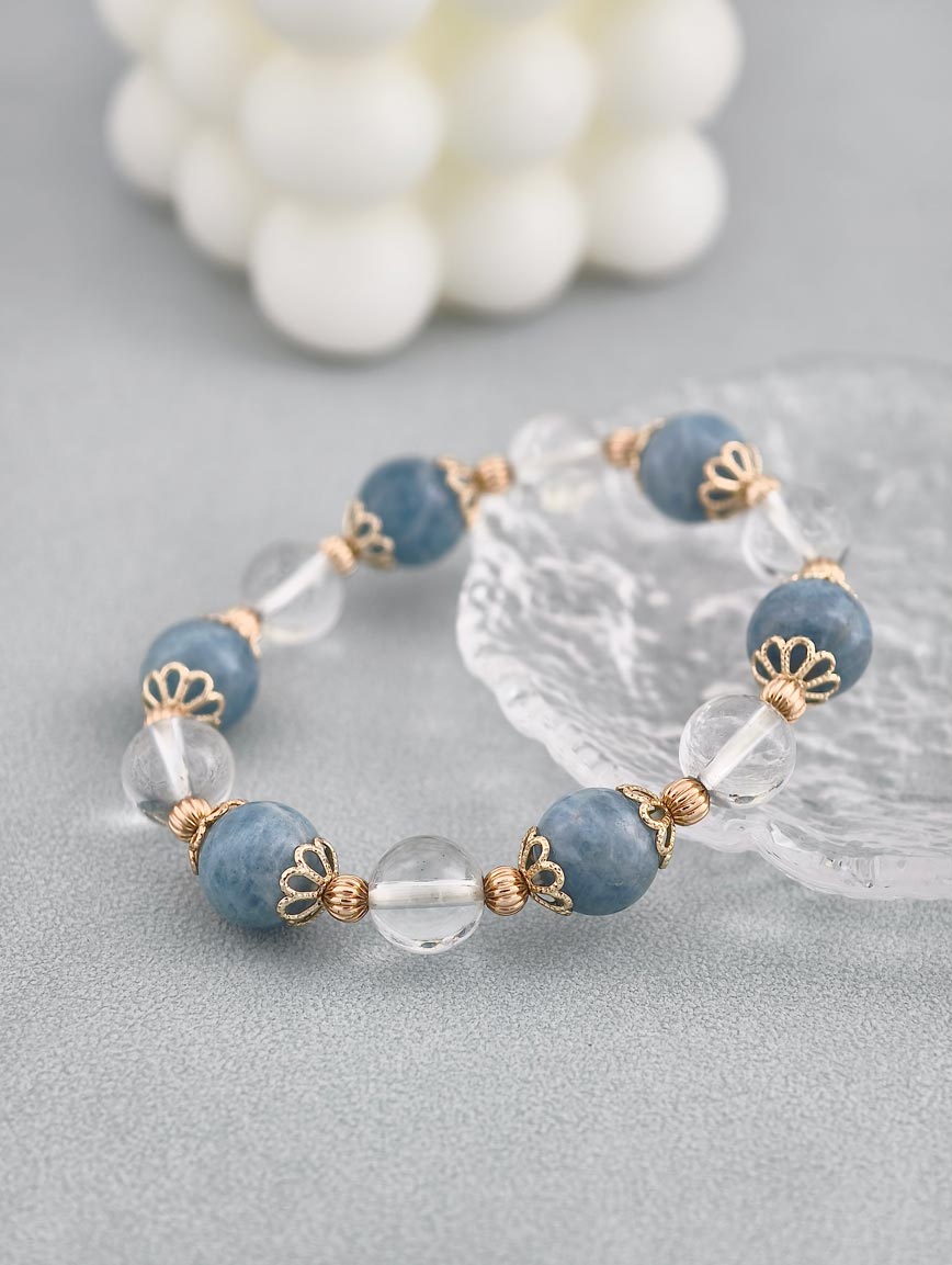 Natural Aquamarine and Clear Quartz Bracelet image