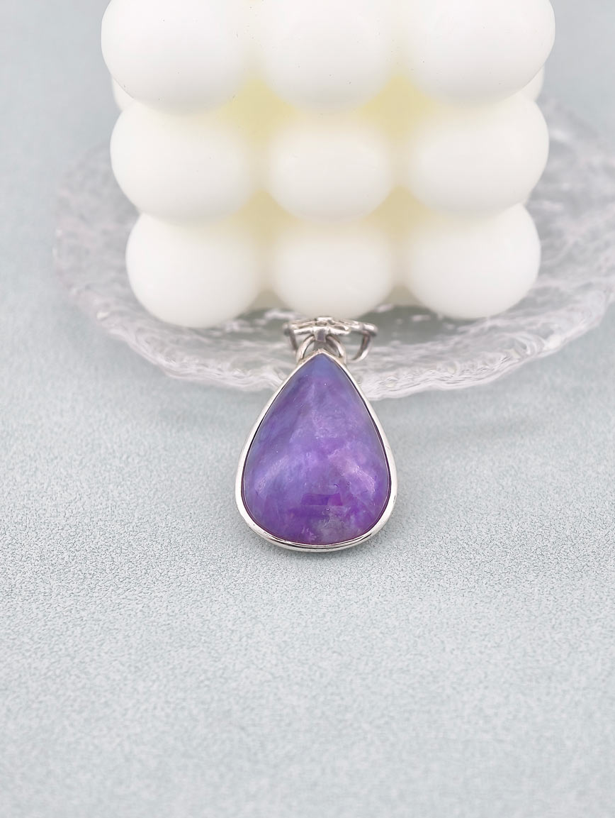 Natural Sugilite Delicate Style Sterling Silver Pendant image