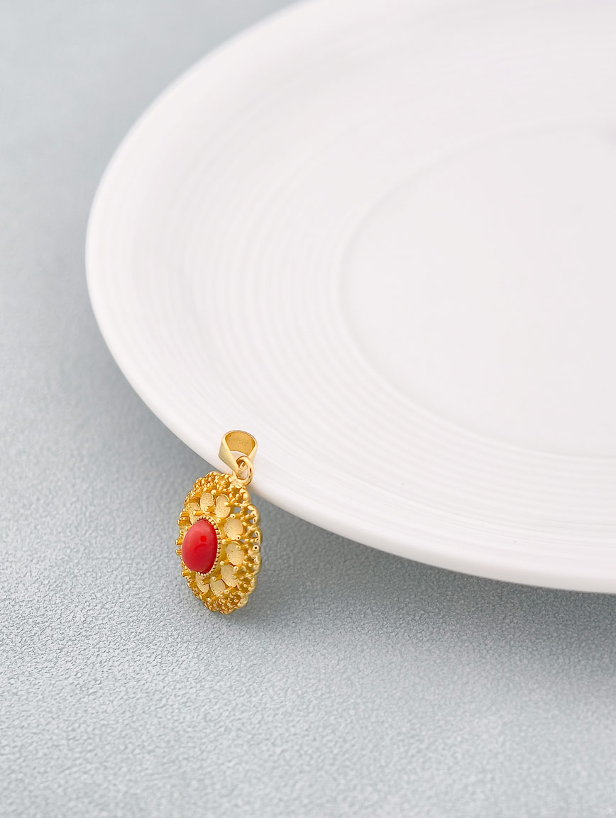 Natural Red Coral Sterling Silver Pendant image