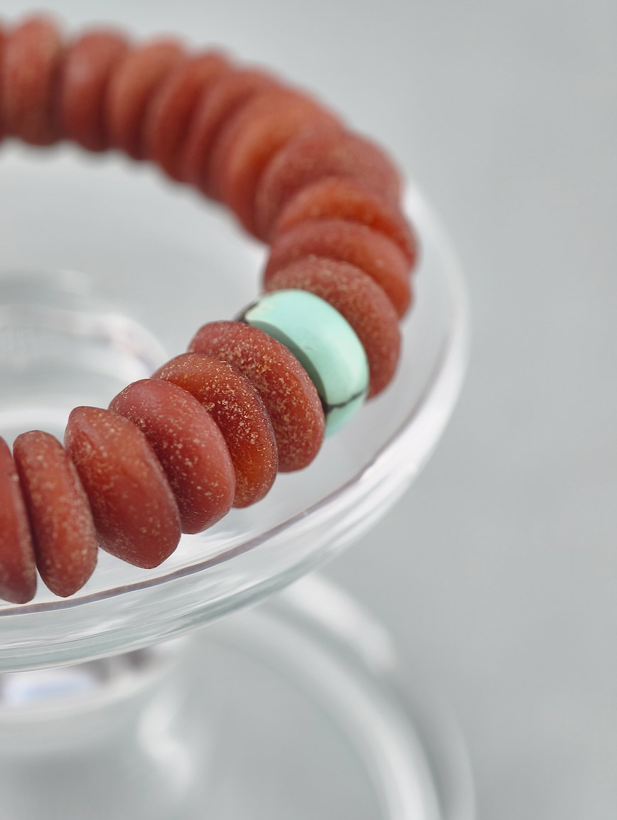 Natural Beeswax and South Red Agate Turquoise Bracelet image