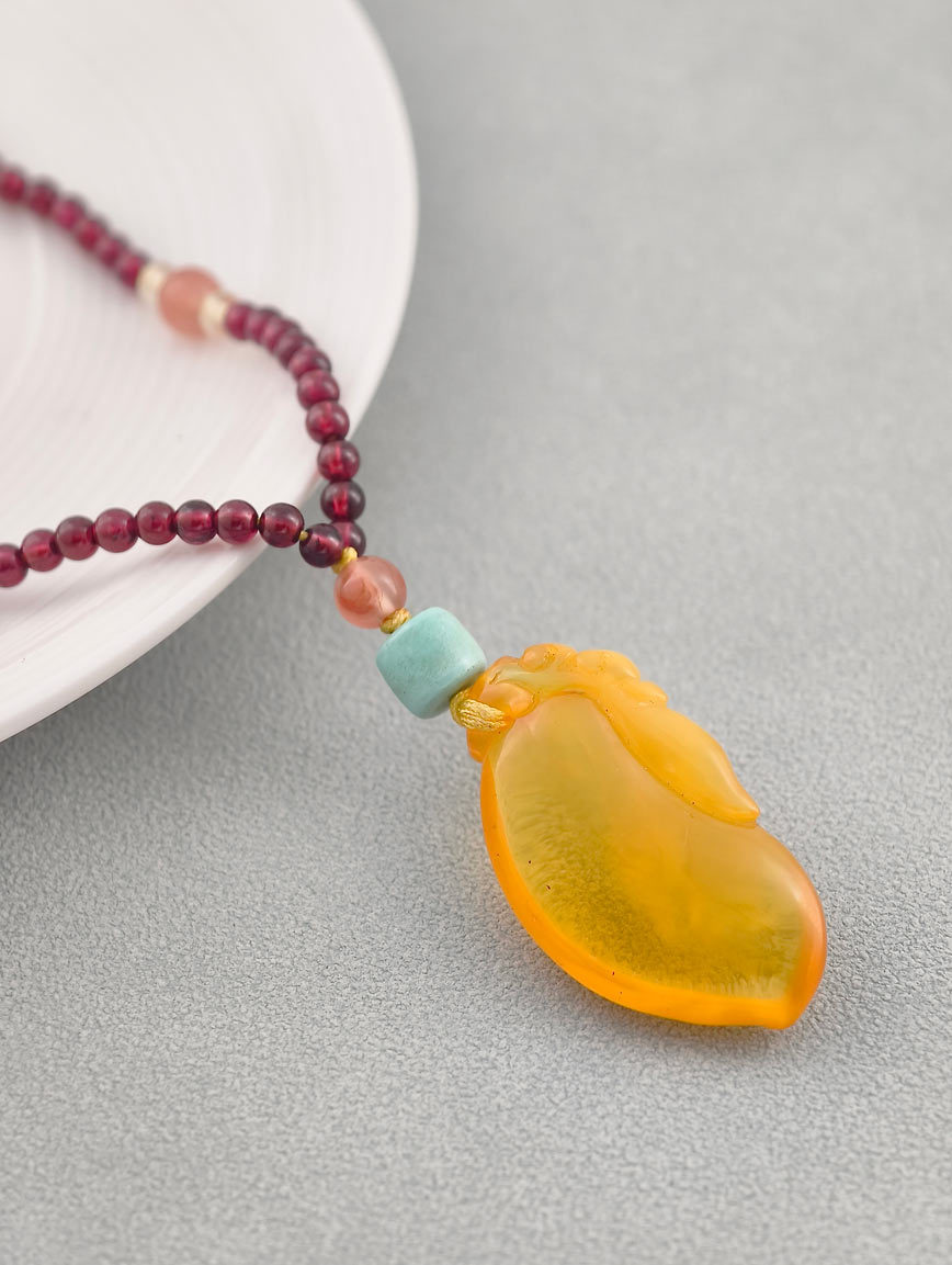 Amber Pendant with Turquoise South Red Agate and Garnet Necklace image