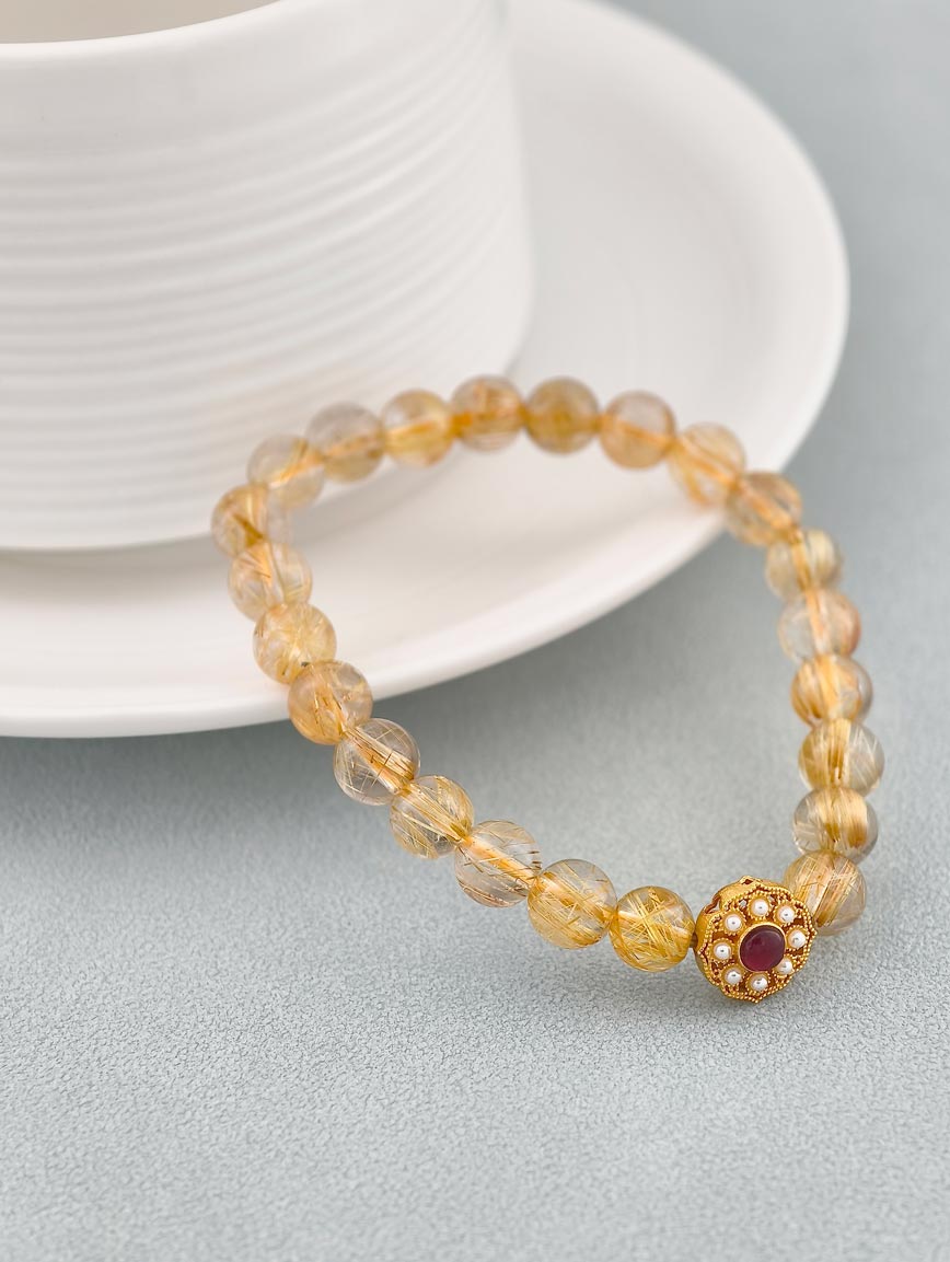 Natural Rutilated Quartz and Tourmaline Bracelet image