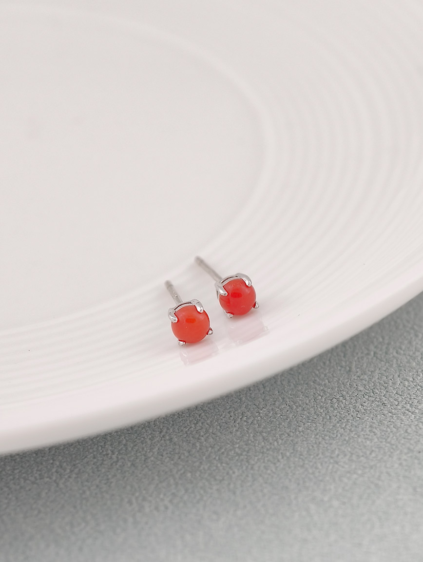Natural Red Coral Sterling Silver Earrings image