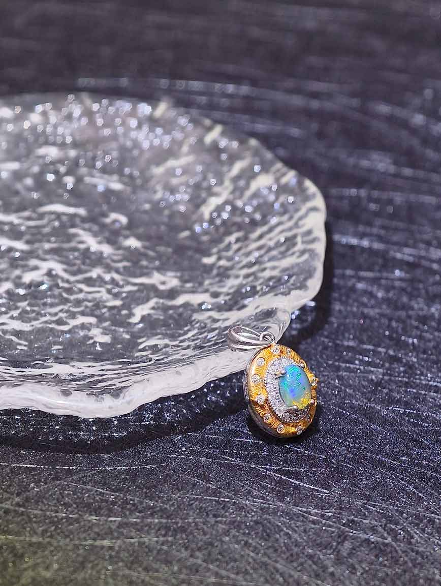 Natural Opal Sterling Silver Gold Plated Seiko Pendant image