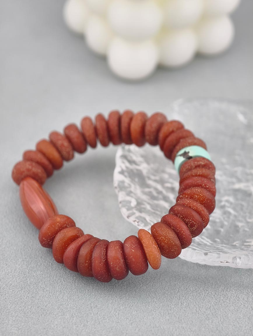 Natural Beeswax and South Red Agate Turquoise Bracelet image