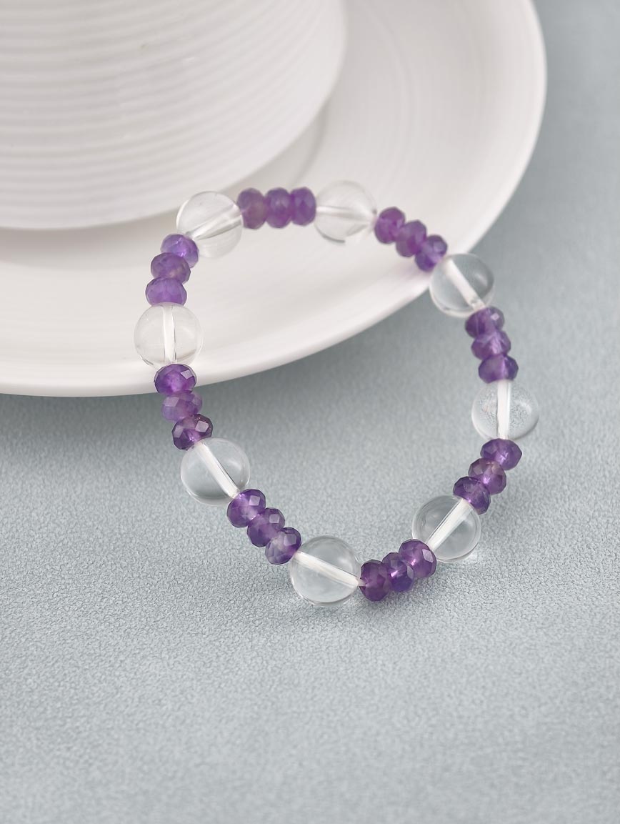 Natural Amethyst and Clear Quartz Bracelet image