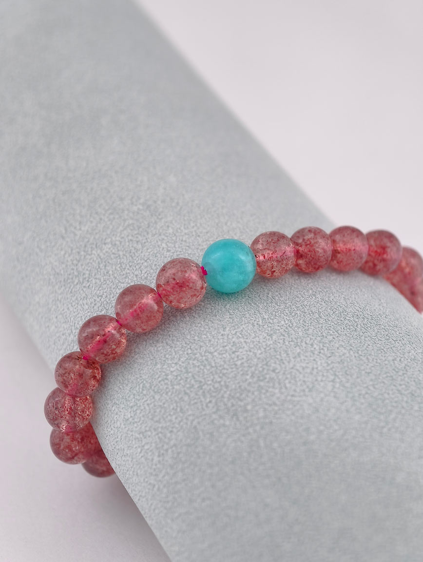 Natural Strawberry Quartz and Amazonite Bracelet image