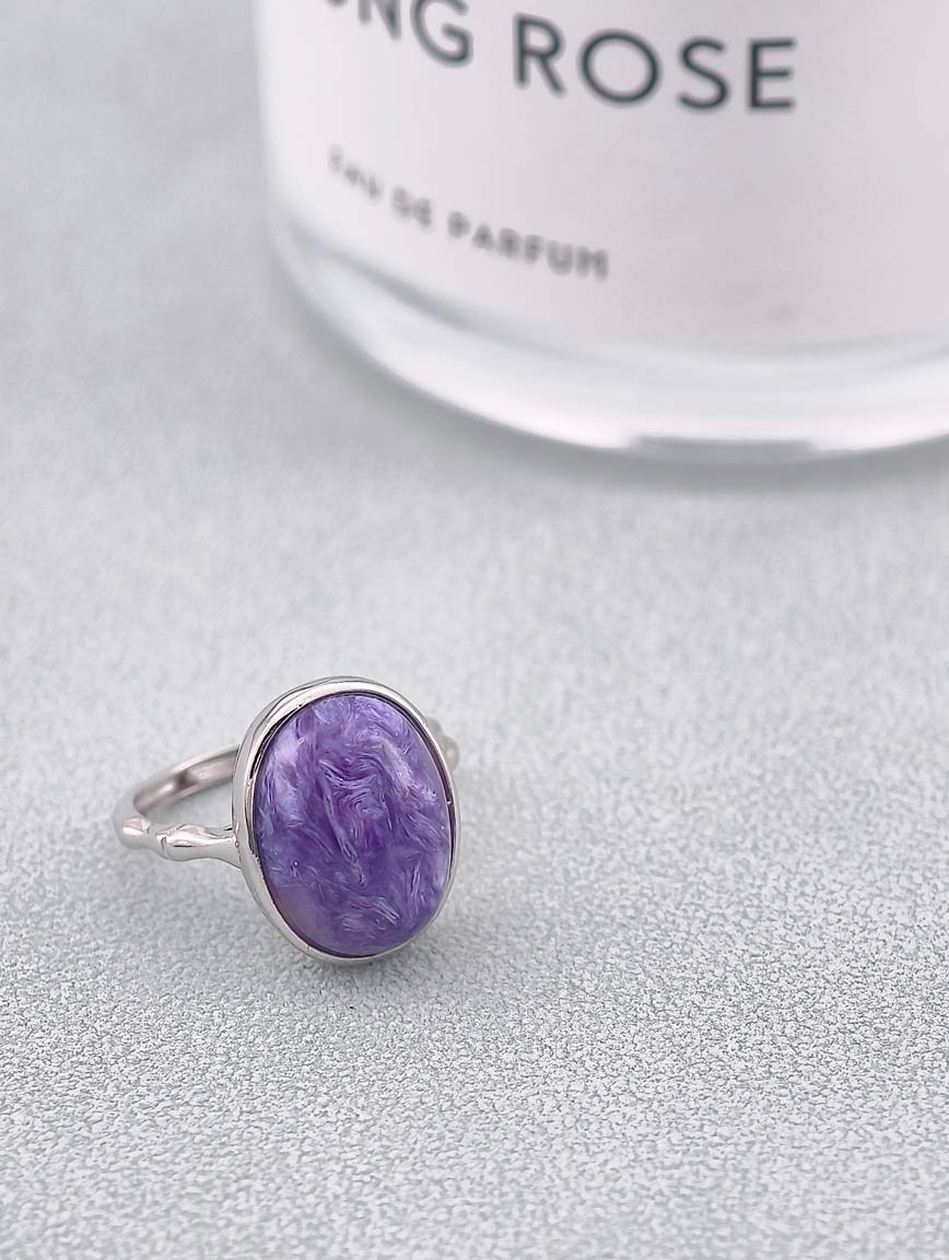Sterling Silver Inlaid Natural Charoite Ring image