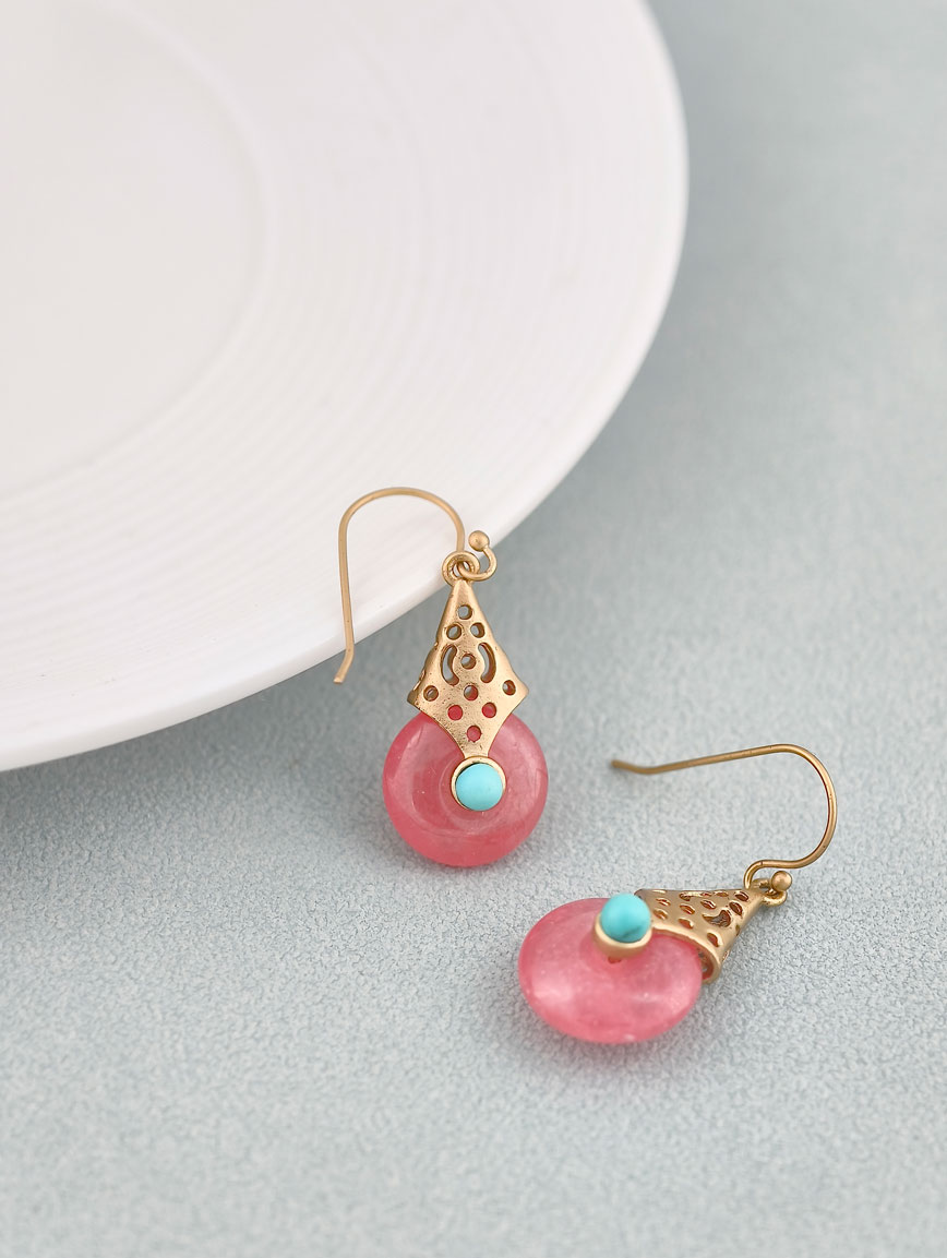 Natural Rhodochrosite and Turquoise Sterling Silver Earrings image