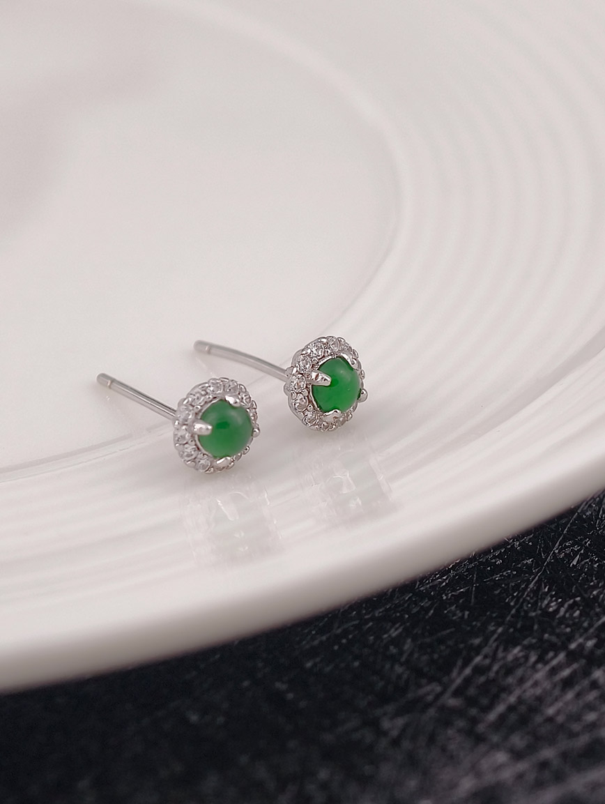 Natural Jadeite Exquisite Style Sterling Silver Earrings image