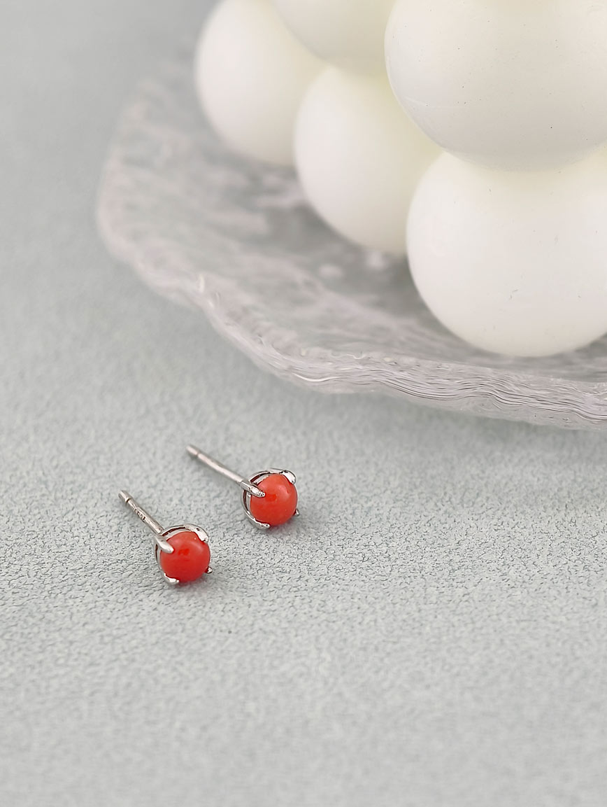 Natural Red Coral Sterling Silver Earrings image