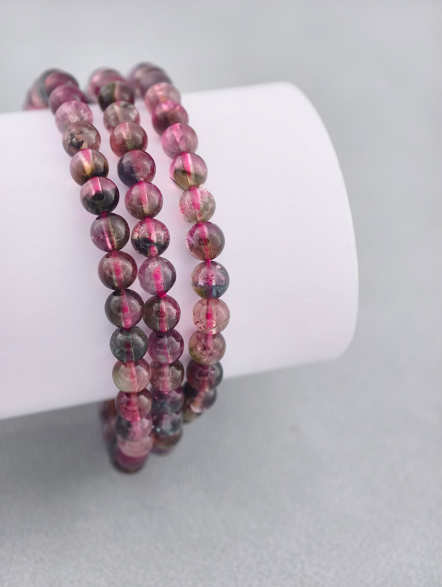 Natural Watermelon Tourmaline Three-Wrap Bracelet image