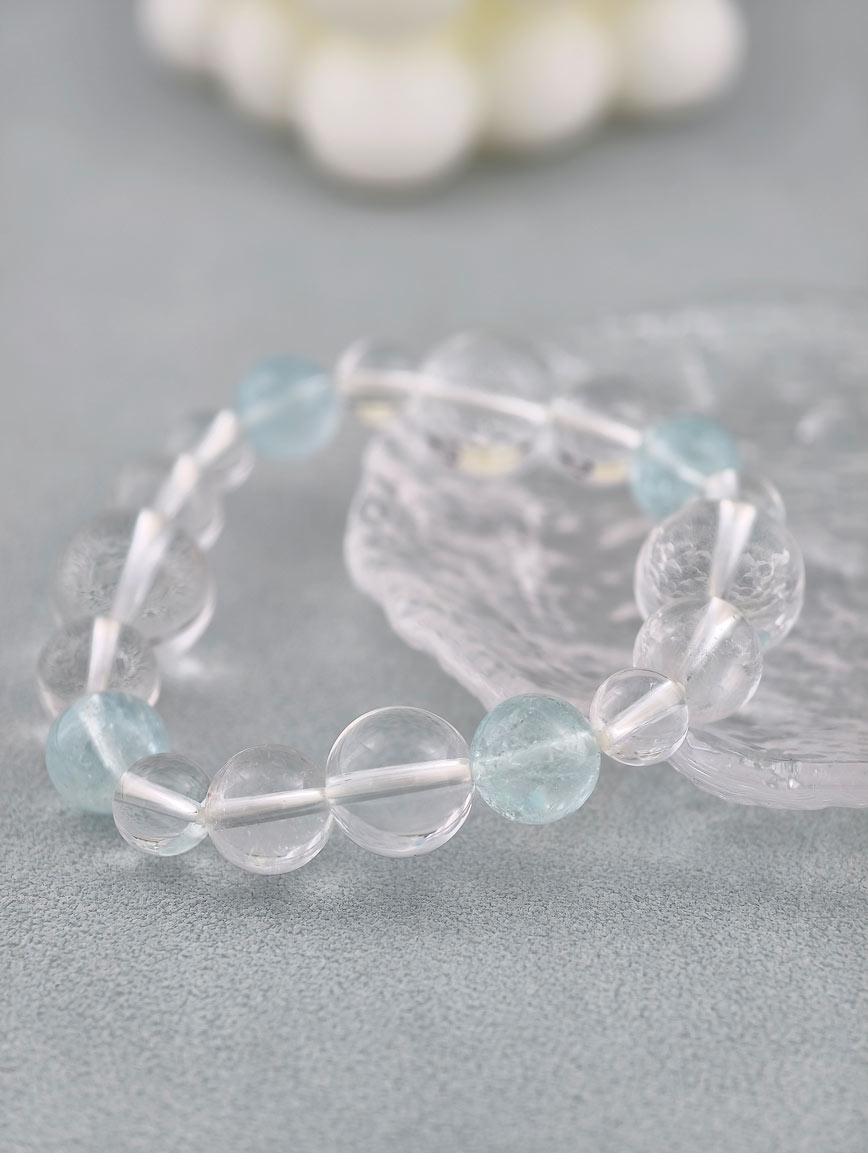Natural Clear Quartz and Aquamarine Bracelet image
