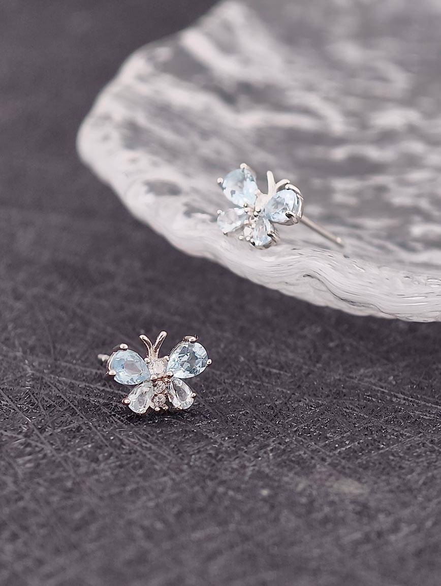 Natural Aquamarine Butterfly Sterling Silver Earrings image