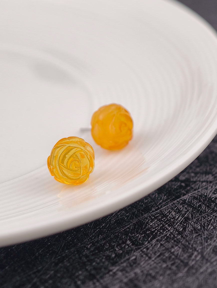 Natural Flower Shaped Amber Sterling Silver Earrings image