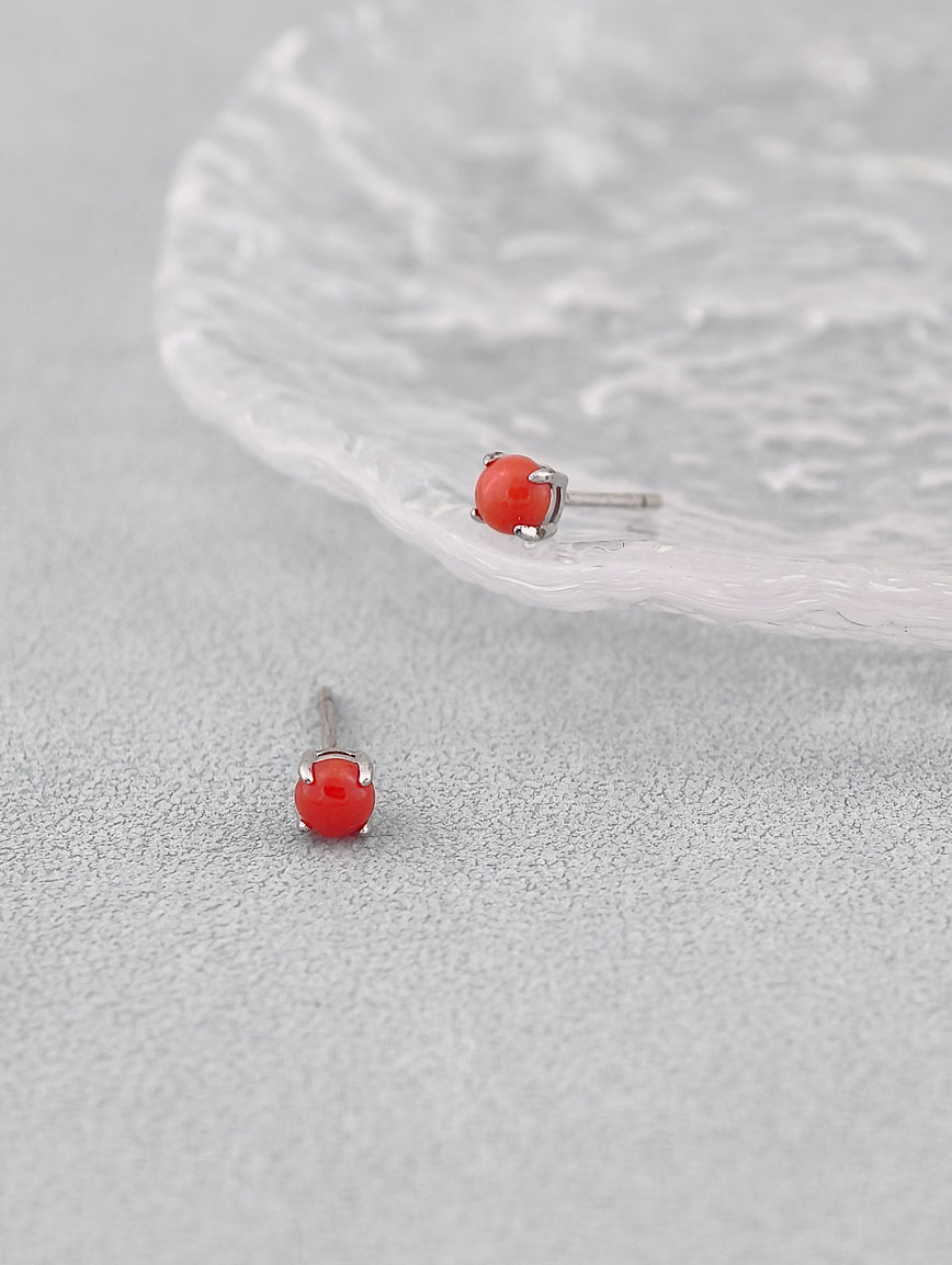 Natural Red Coral Sterling Silver Earrings image