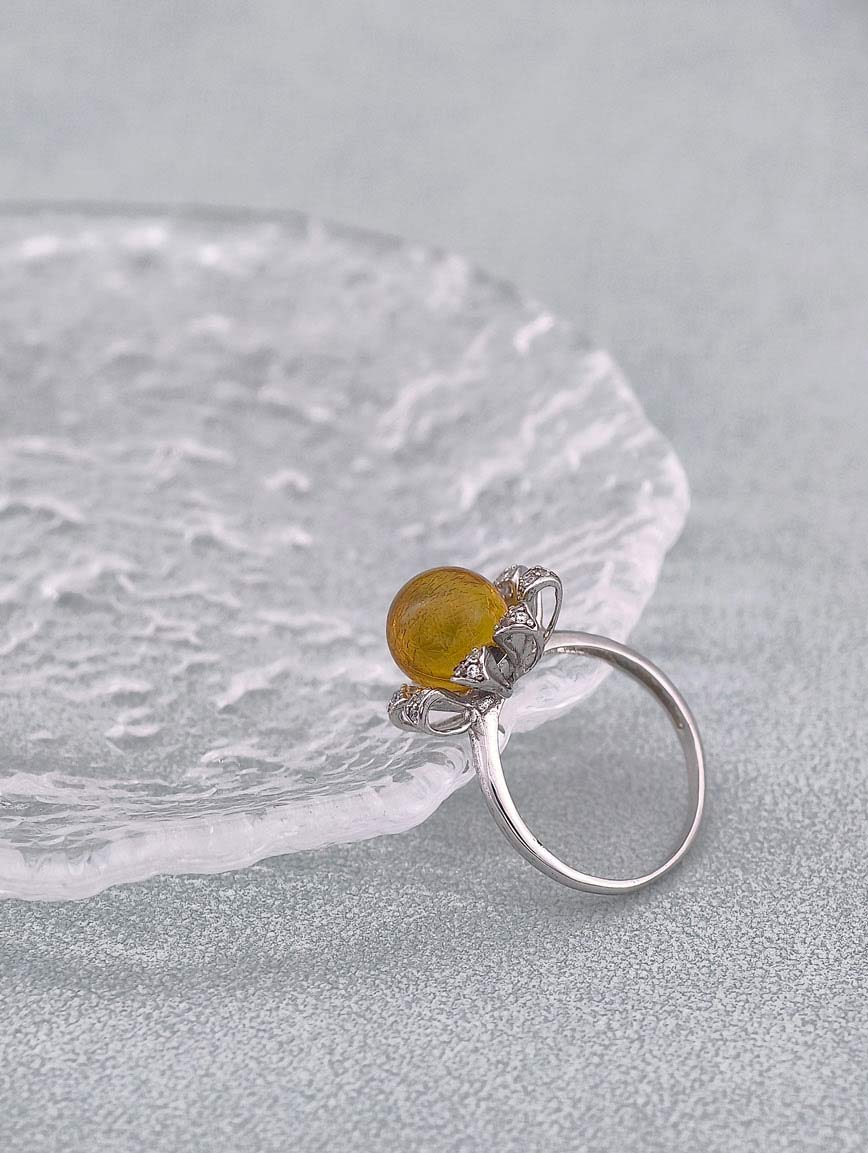 Natural Golden Blue Amber Design Ring image