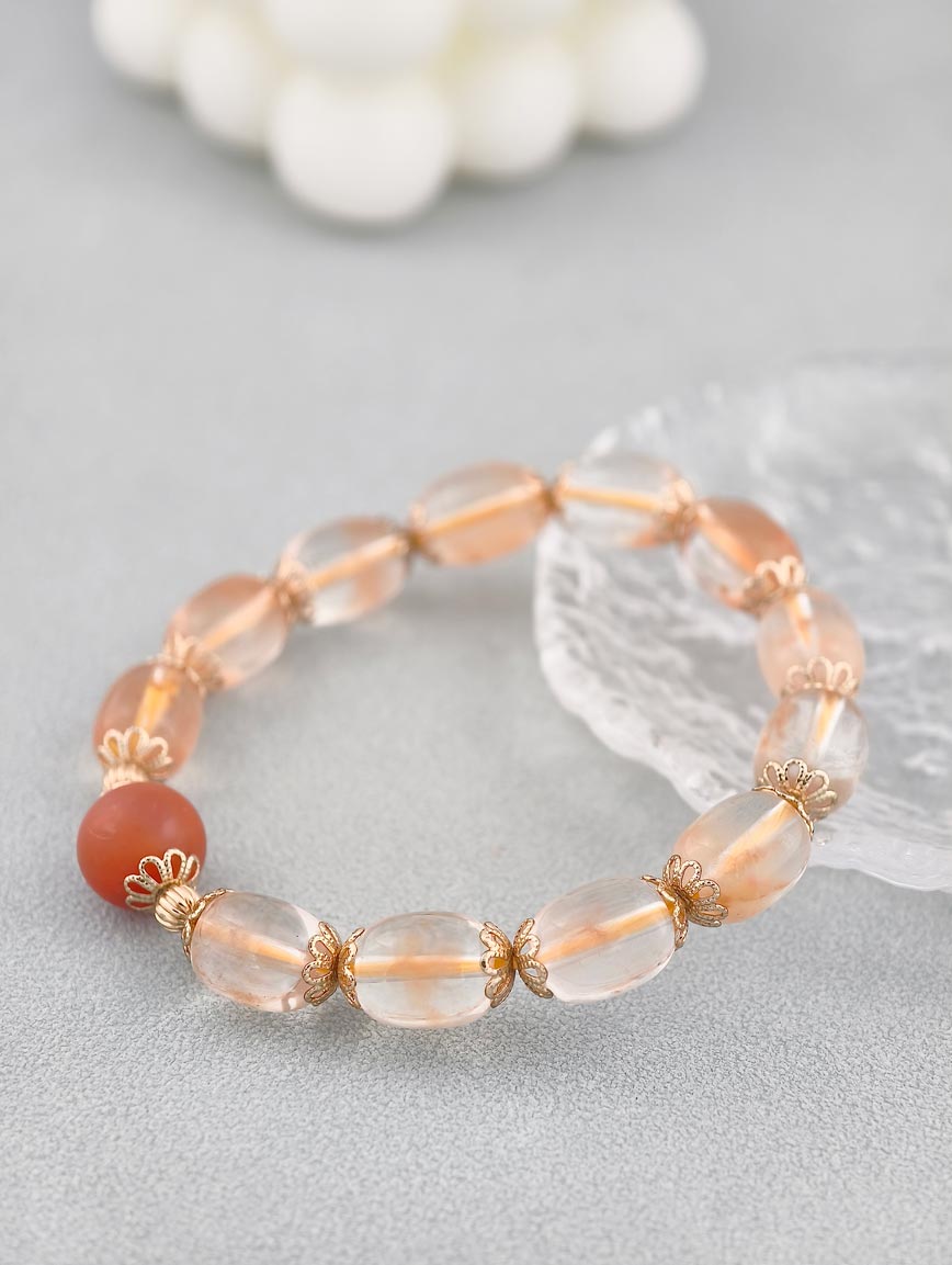 Natural Orange Rabbit Fur and South Red Agate Bracelet image