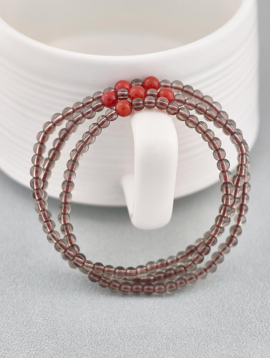 Natural Smoky Quartz and Agate Three-Wrap Bracelet image