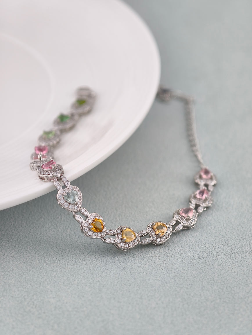 Natural Tourmaline Sterling Silver Gold Plated Delicate Style Bracelet image