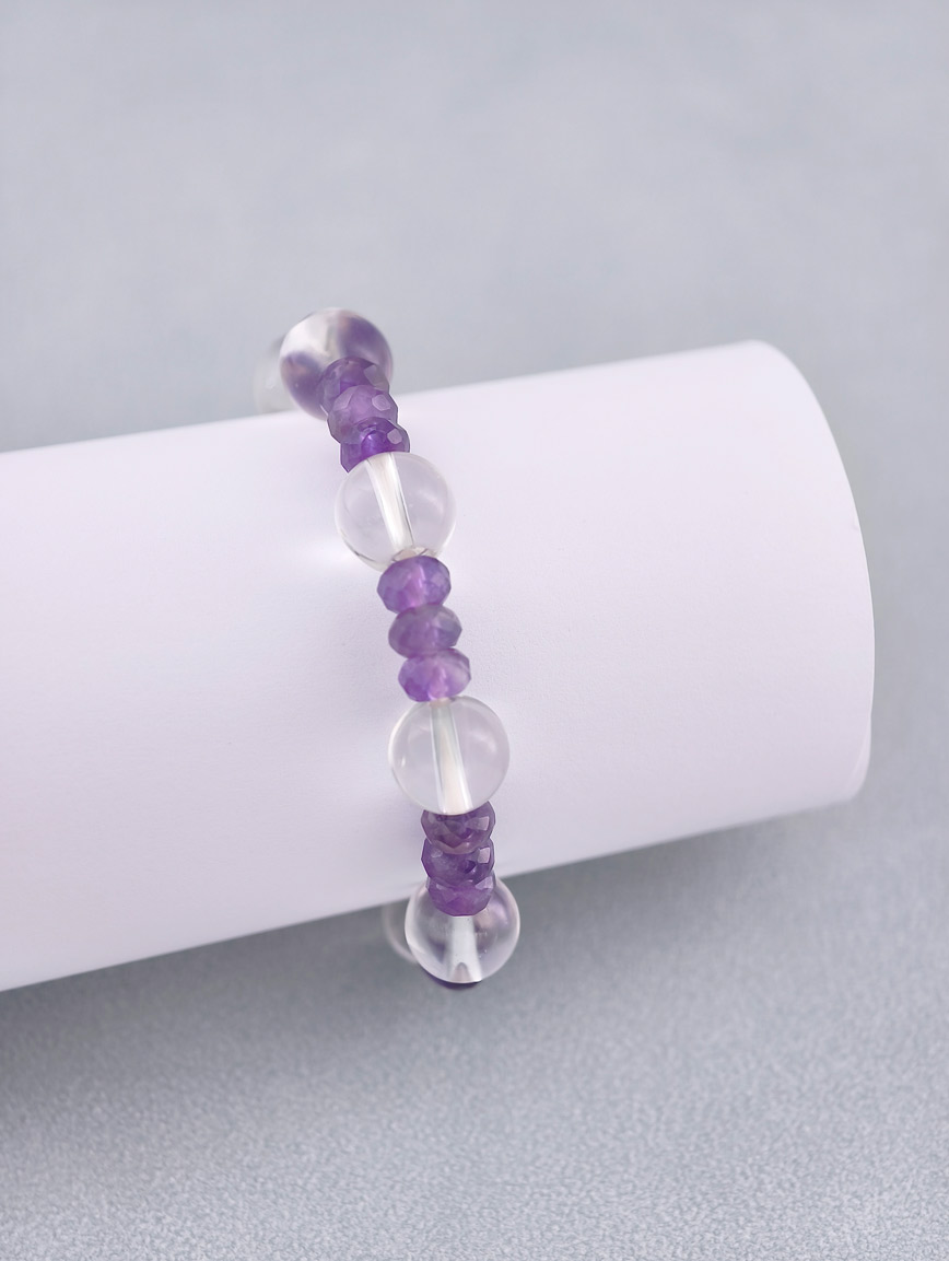 Natural Amethyst and Clear Quartz Bracelet image