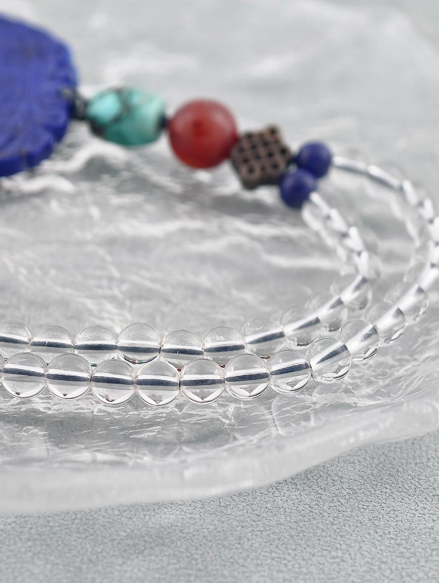 Wealth-Attracting Tablet Lapis Lazuli with Natural Turquoise South Red Agate Pure Silver and Clear Quartz Necklace image