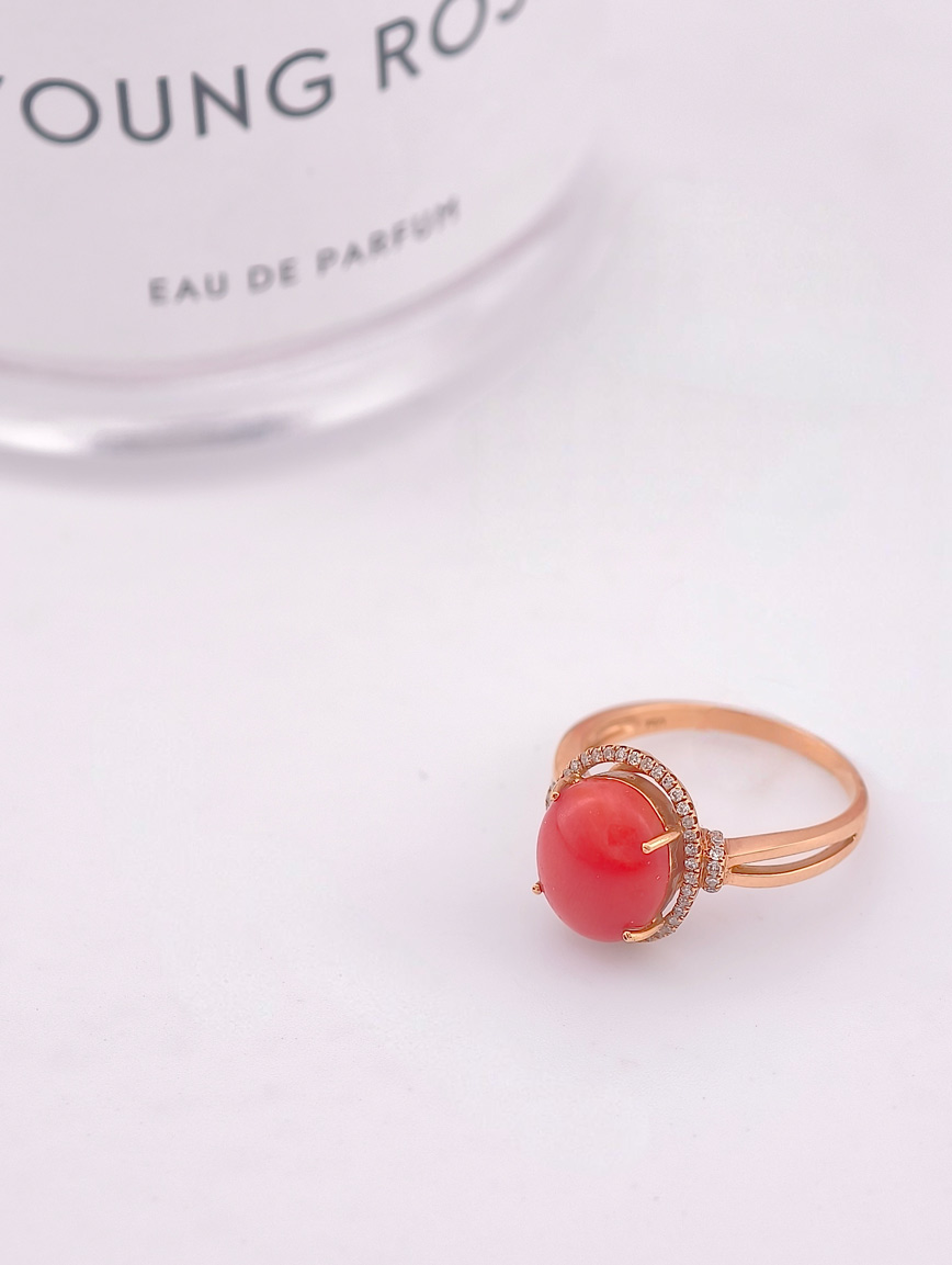 Natural Red Coral Diamond Ring image