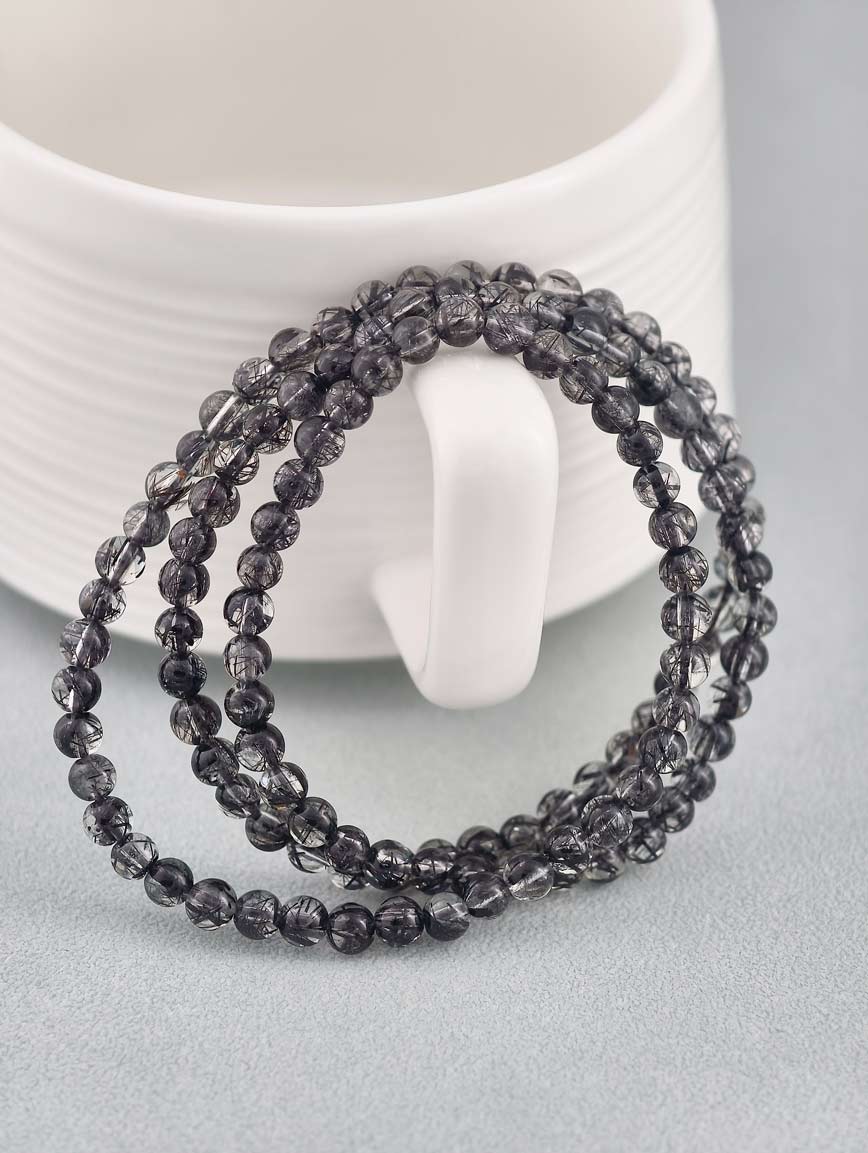 Natural Black Rutilated Quartz Three-Wrap Bracelet image