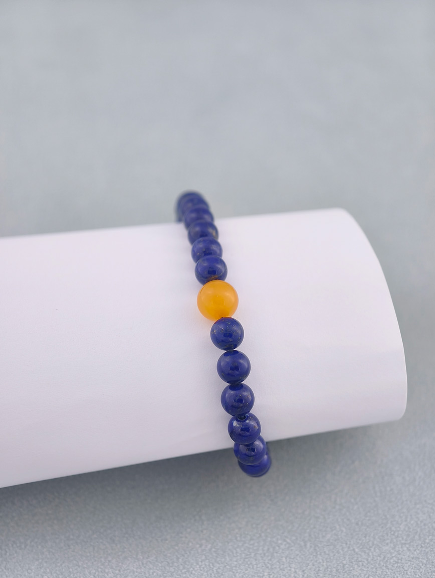 Natural Lapis Lazuli and Amber Bracelet image