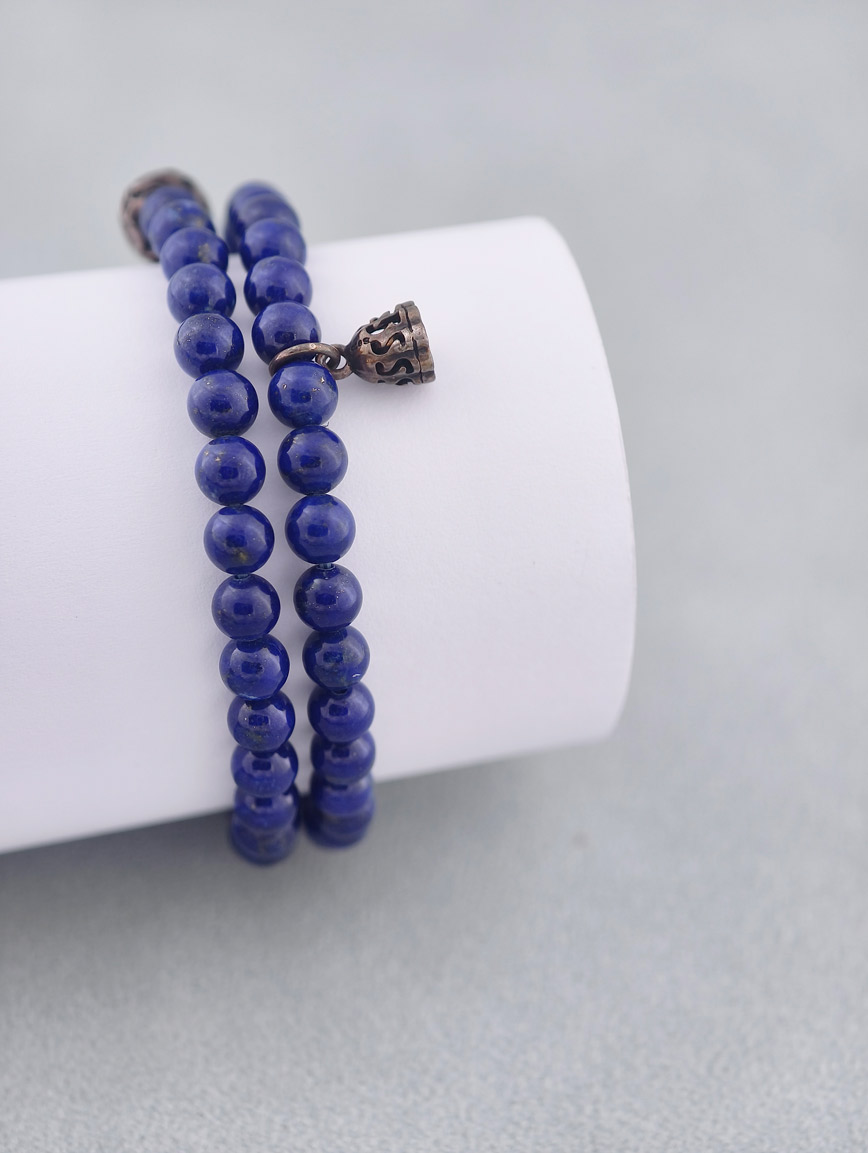 Natural Lapis Lazuli and Sterling Silver Lucky Bead Bracelet image