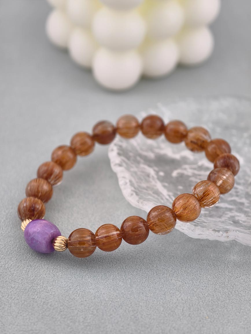 Natural Copper Rutilated Quartz and Sugilite Bracelet image
