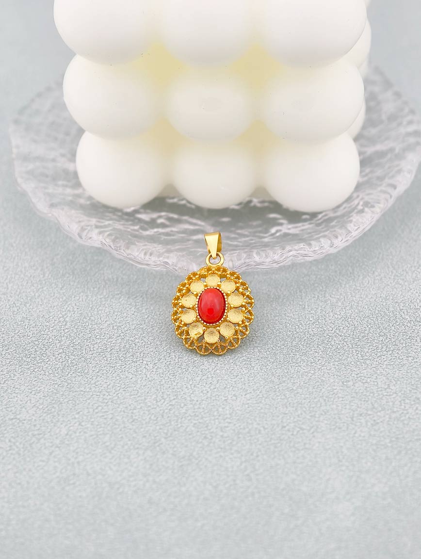 Natural Red Coral Sterling Silver Pendant image