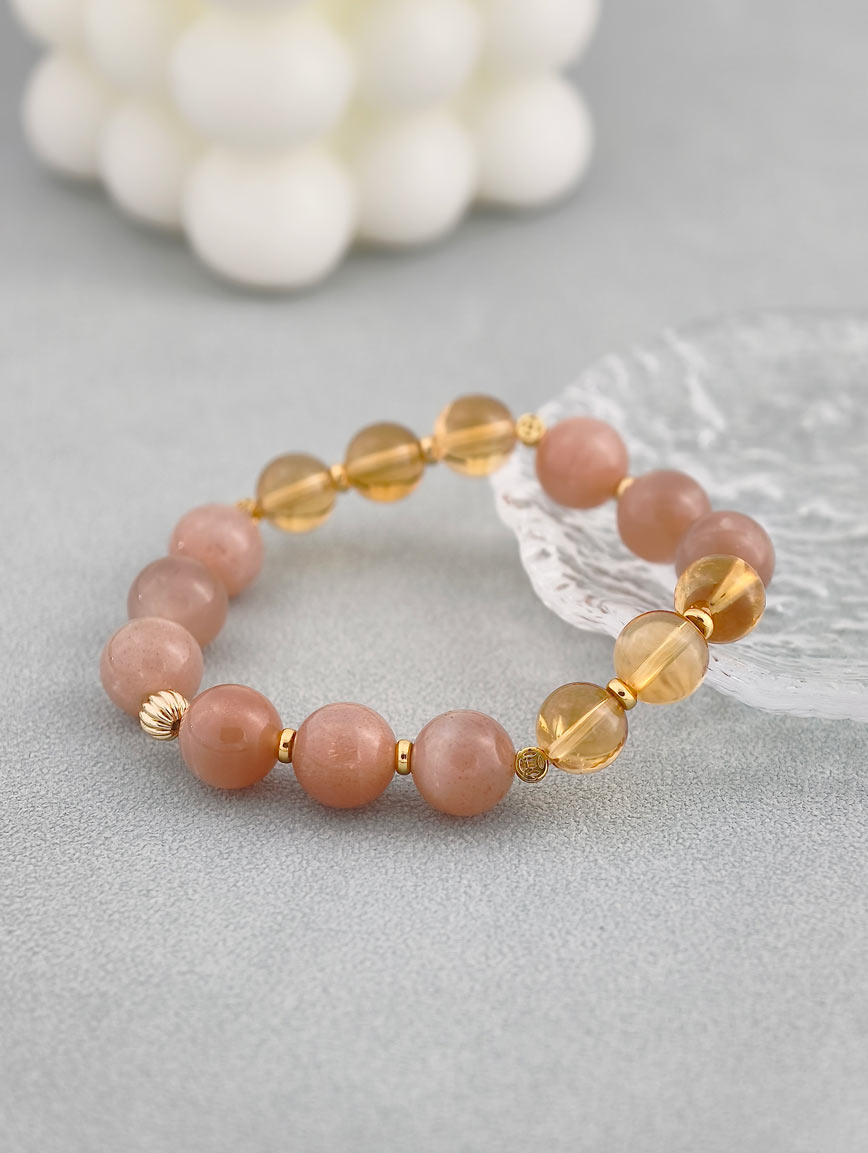 Natural Orange Moonstone and Citrine Bracelet image
