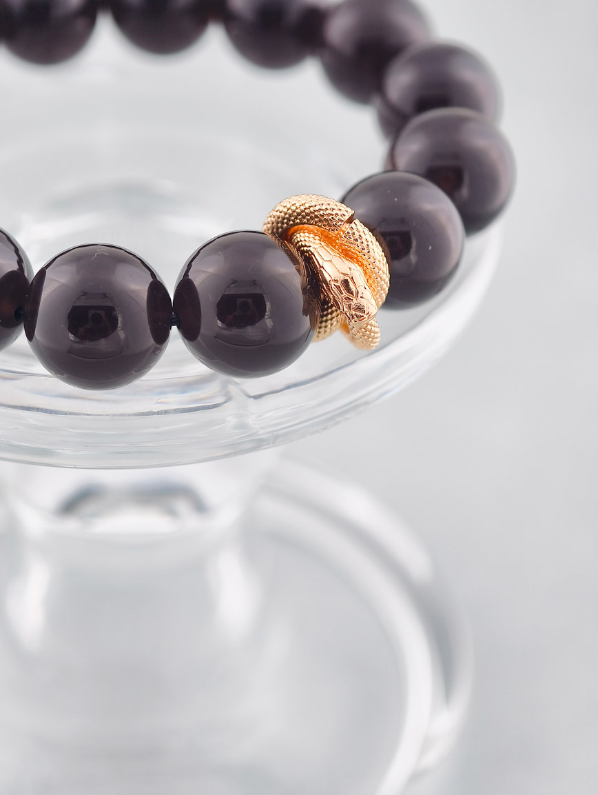 Obsidian and Copper-clad 14K Gold Snake Bracelet image
