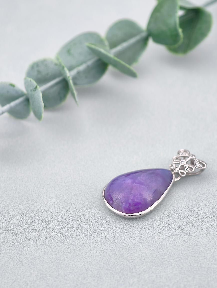 Natural Sugilite Delicate Style Sterling Silver Pendant image