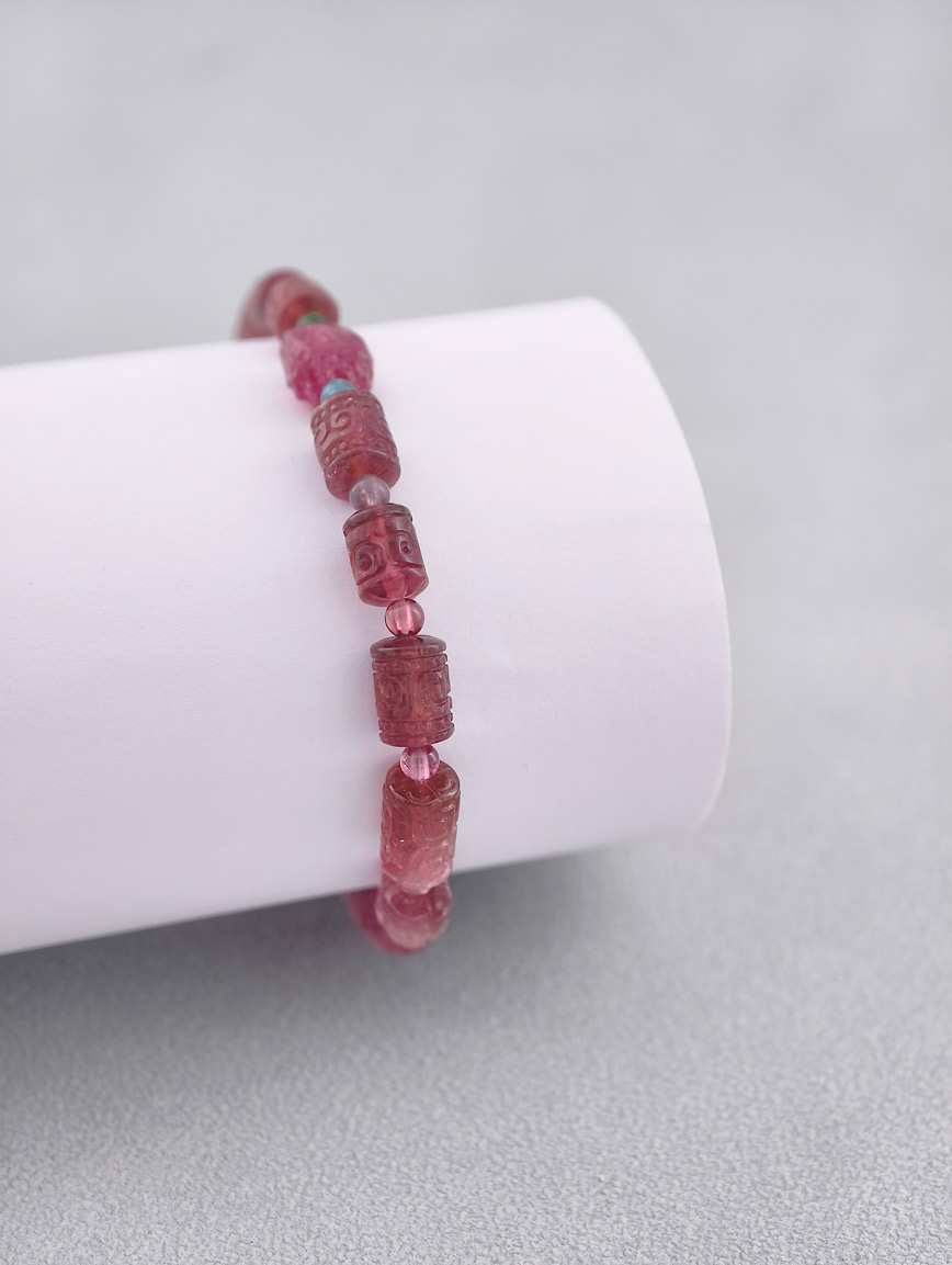Natural Pink Tourmaline Good Luck Bead Bracelet image