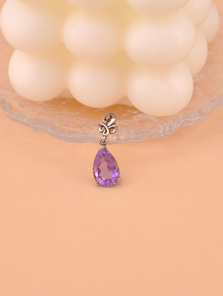 Natural Water Drop Amethyst Fashion Style Sterling Silver Pendant image