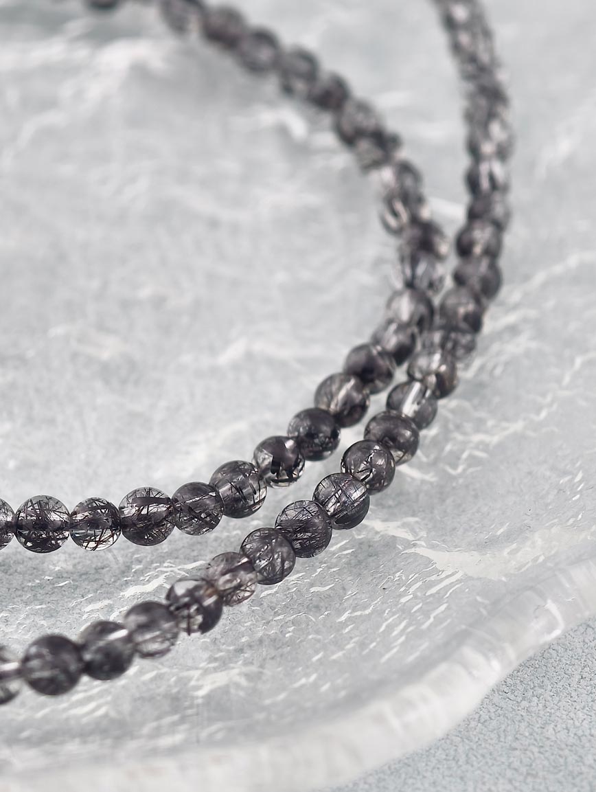 Natural Black Rutilated Quartz Three-Wrap Bracelet image