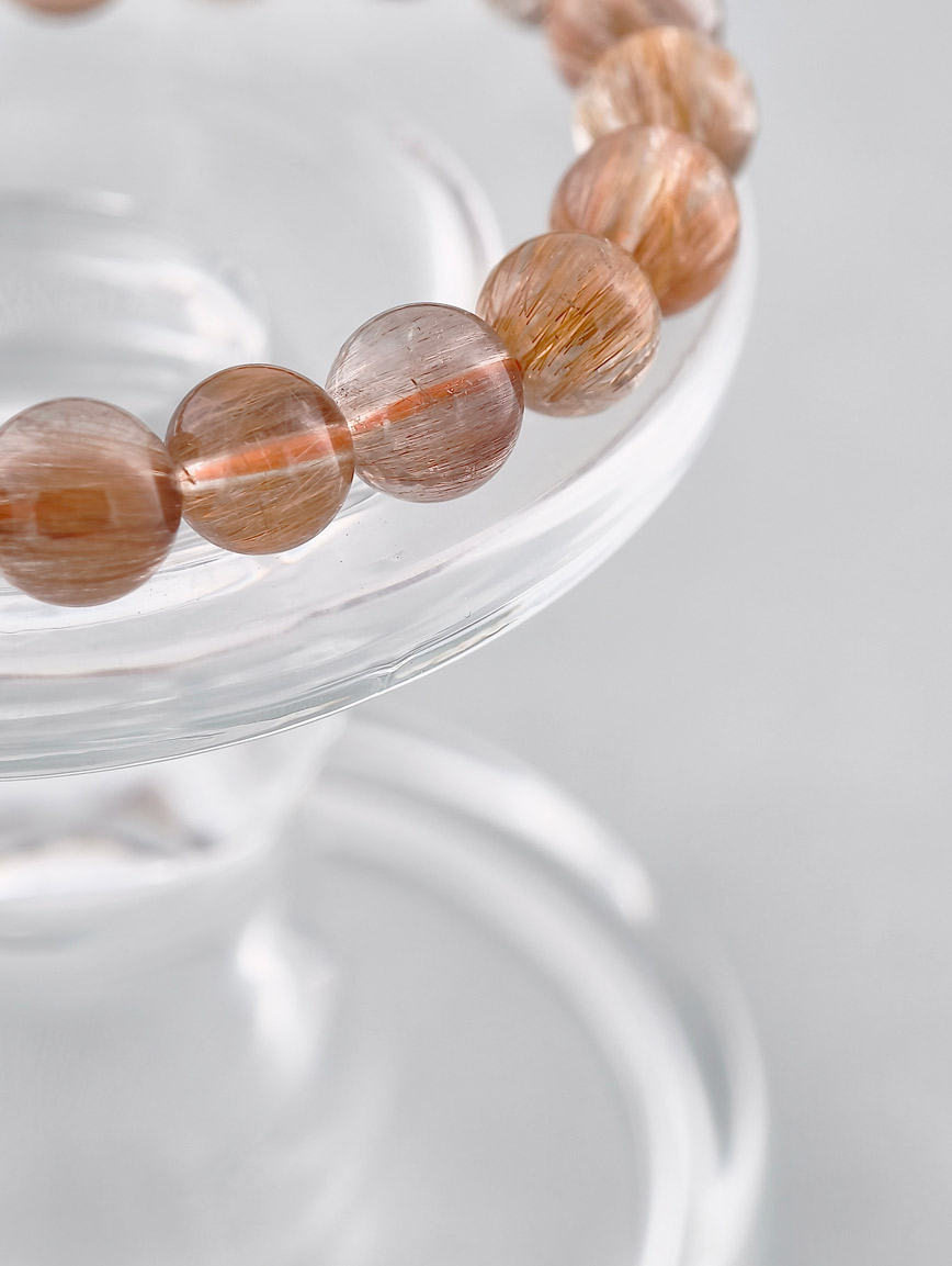 Natural Brazilian Copper Rutilated Quartz Round Bead Bracelet image