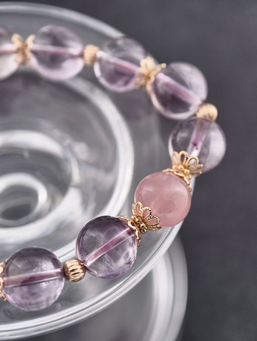 Natural Amethyst and Rose Quartz Delicate Style Bracelet image