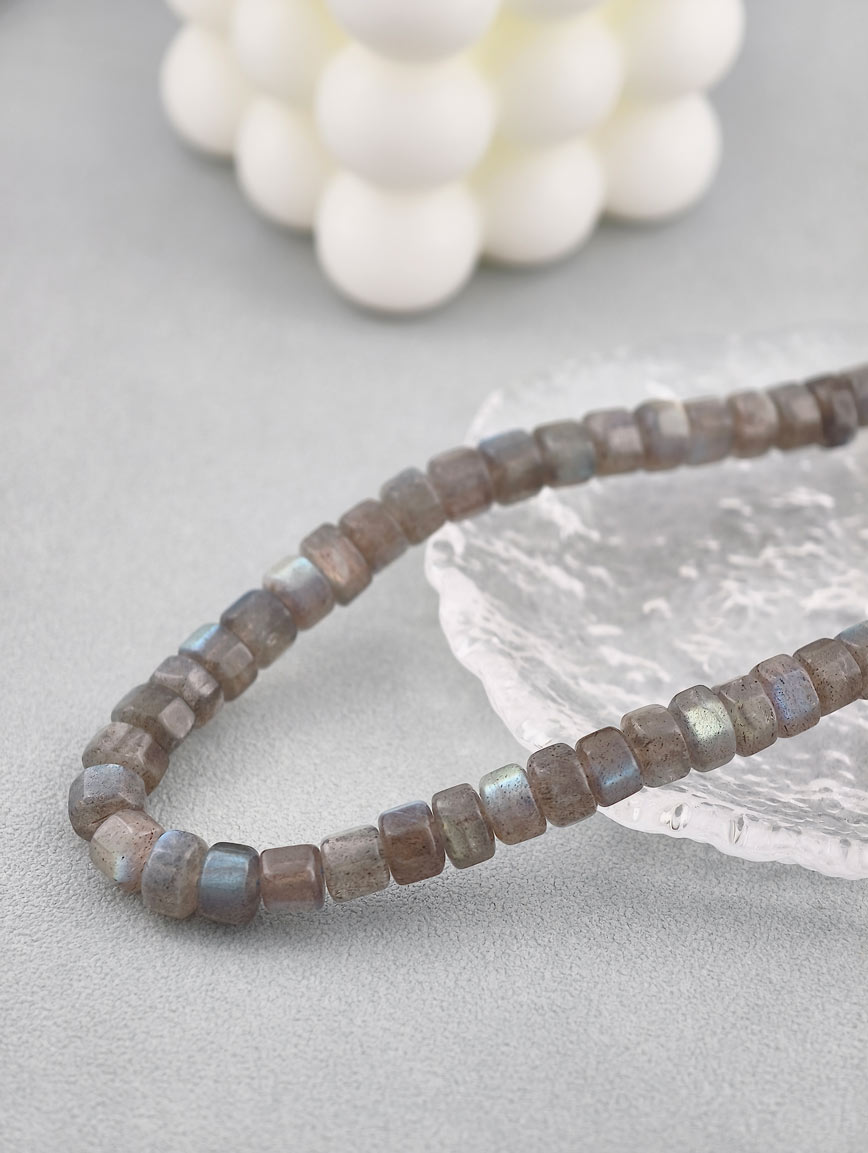 Natural Labradorite with Orange Garnet Necklace image