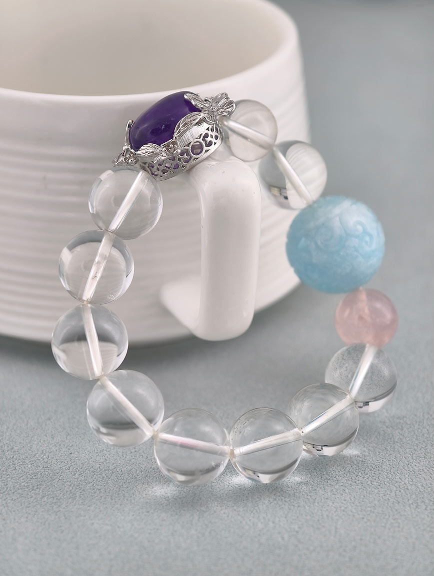 Natural Clear Quartz and Aquamarine Amethyst Rose Quartz Bracelet image