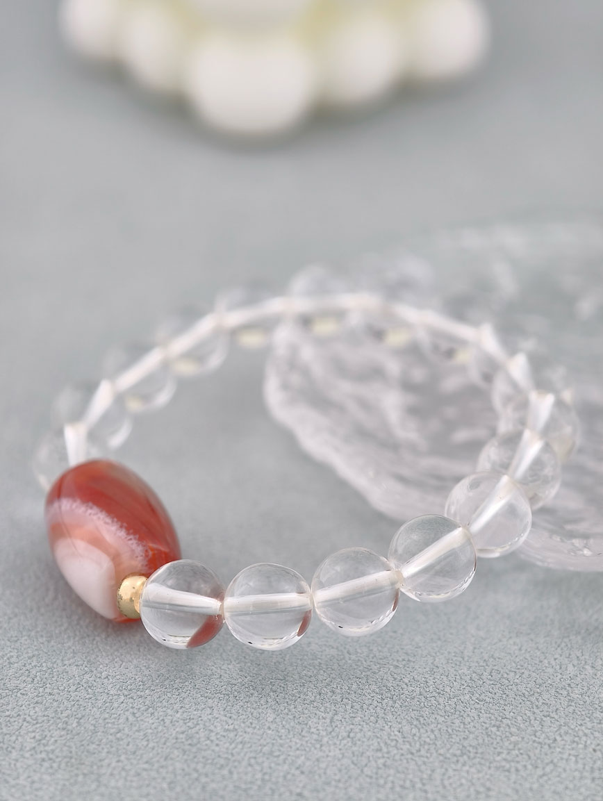Natural Clear Quartz and South Red Agate Lucky Bead Bracelet image