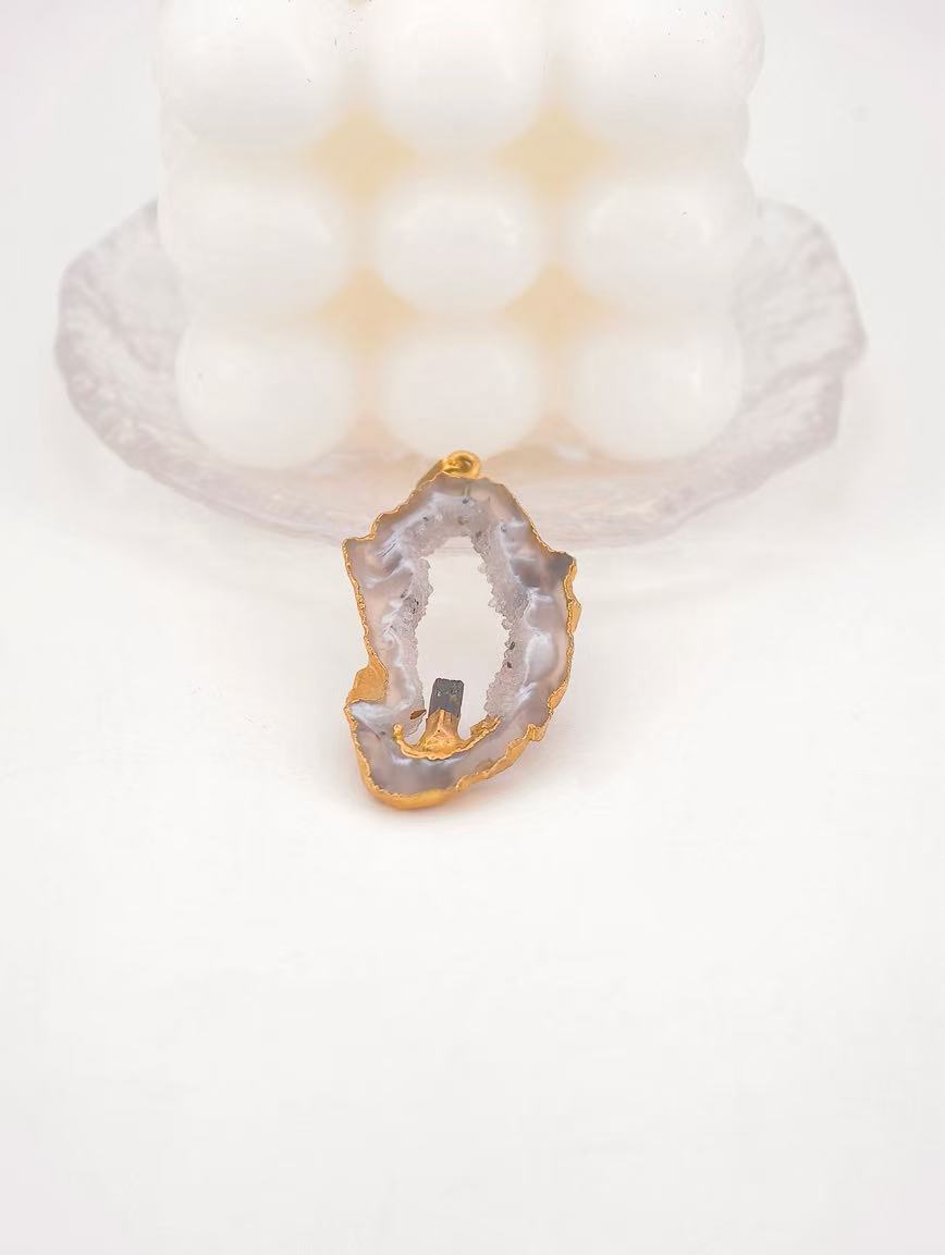 Agate and Black Tourmaline Raw Stone Pendant image