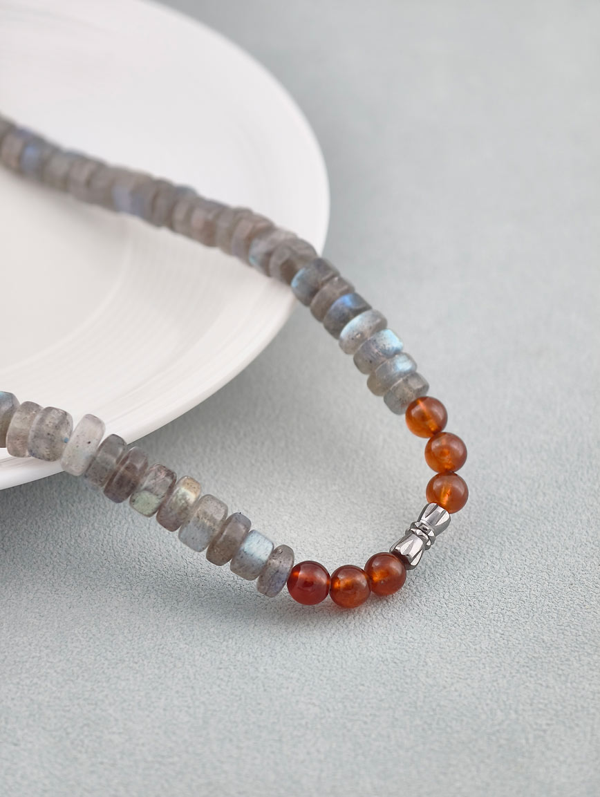 Natural Labradorite with Orange Garnet Necklace image