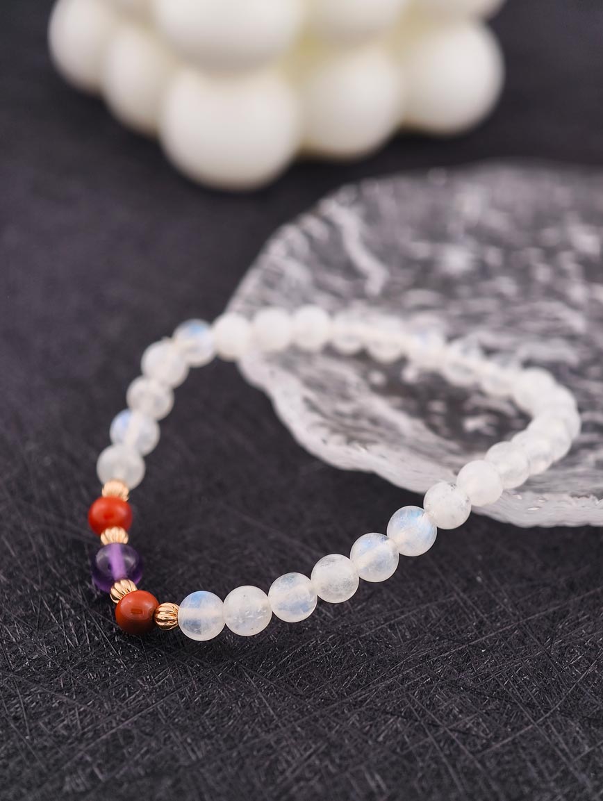 Moonstone and South Red Agate Amethyst Bracelet image