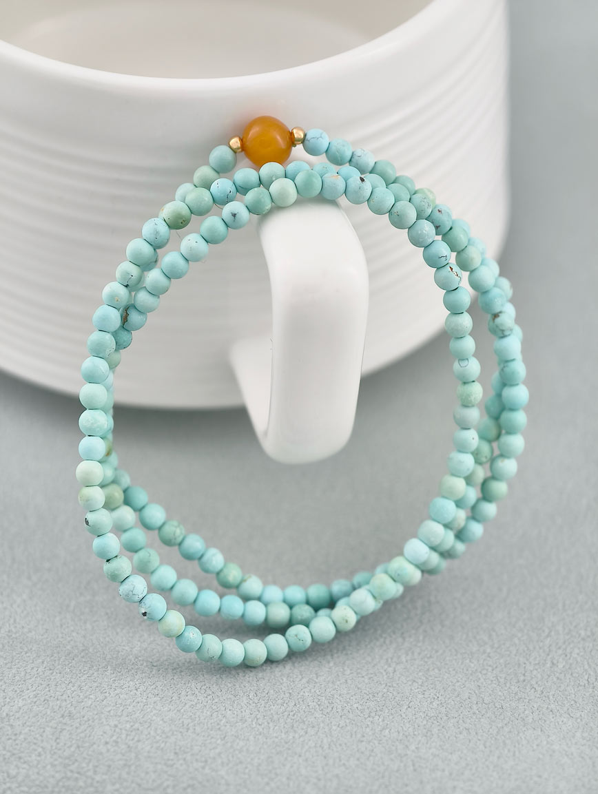 Natural Turquoise and Beeswax Three-Wrap Bracelet image